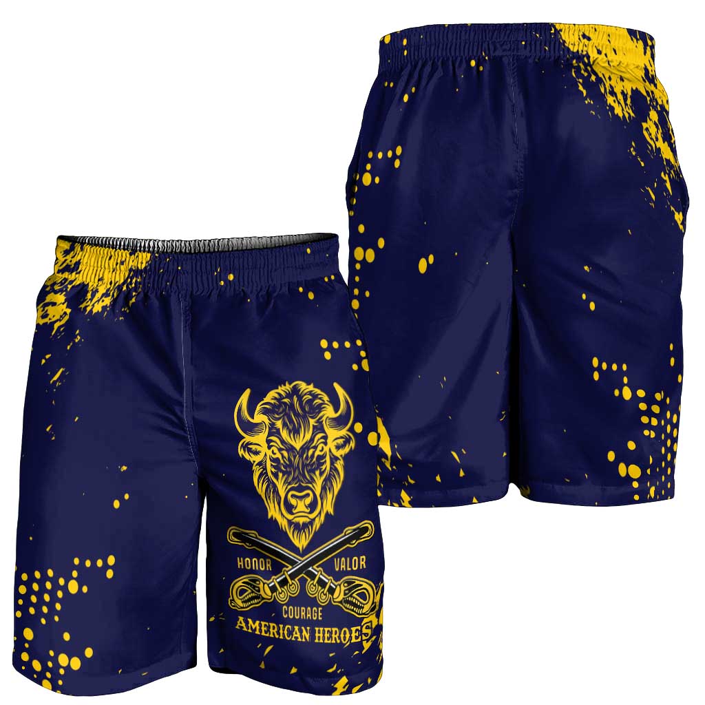 Bison Buffalo Soldiers Shorts for Men American Heroes Blue Grunge Style - Wonder Print Shop