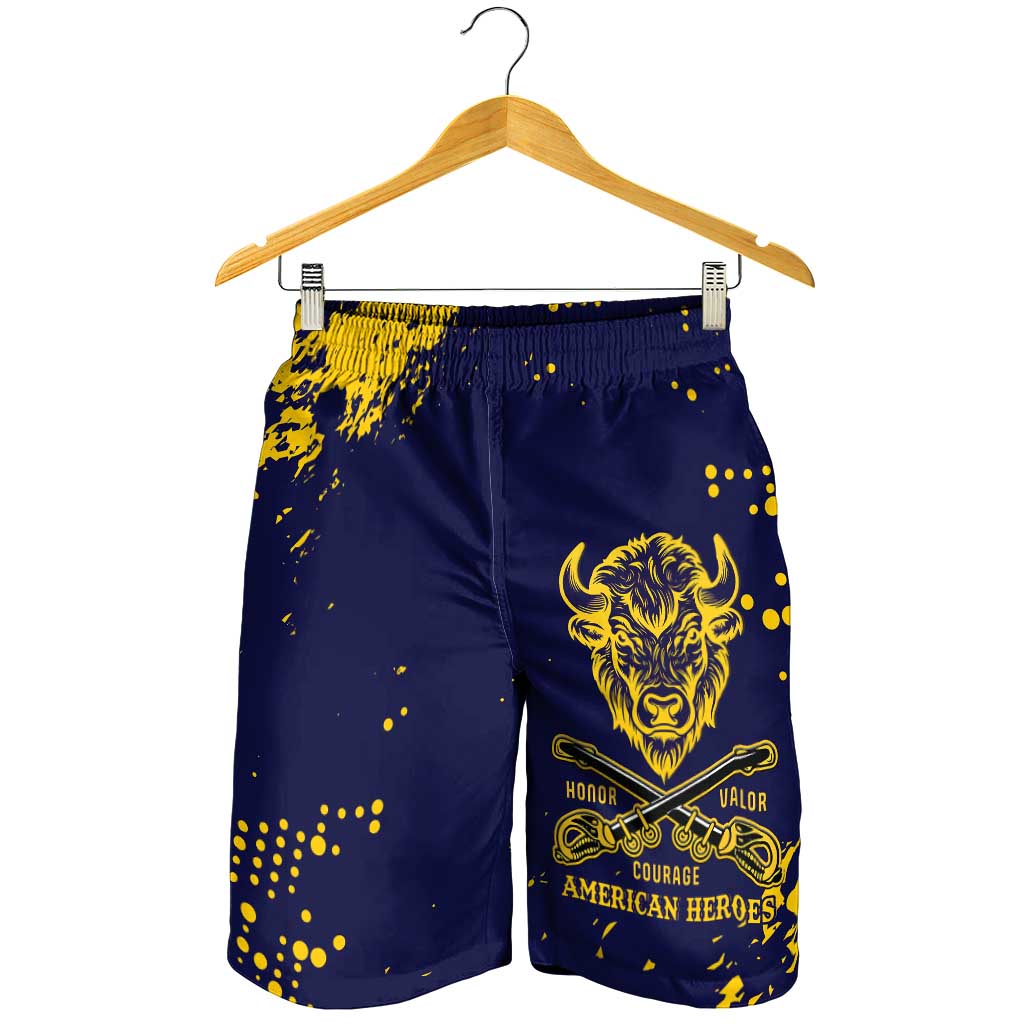 Bison Buffalo Soldiers Shorts for Men American Heroes Blue Grunge Style - Wonder Print Shop