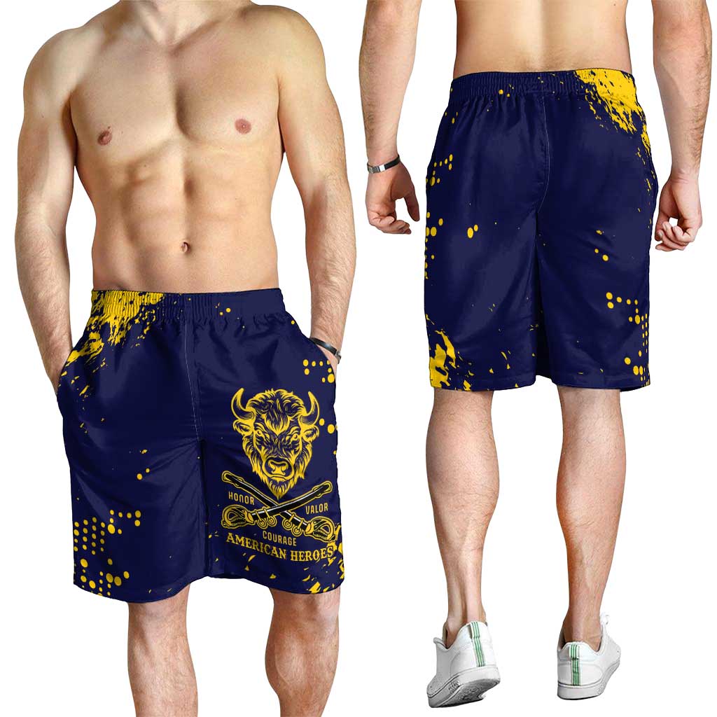 Bison Buffalo Soldiers Shorts for Men American Heroes Blue Grunge Style - Wonder Print Shop