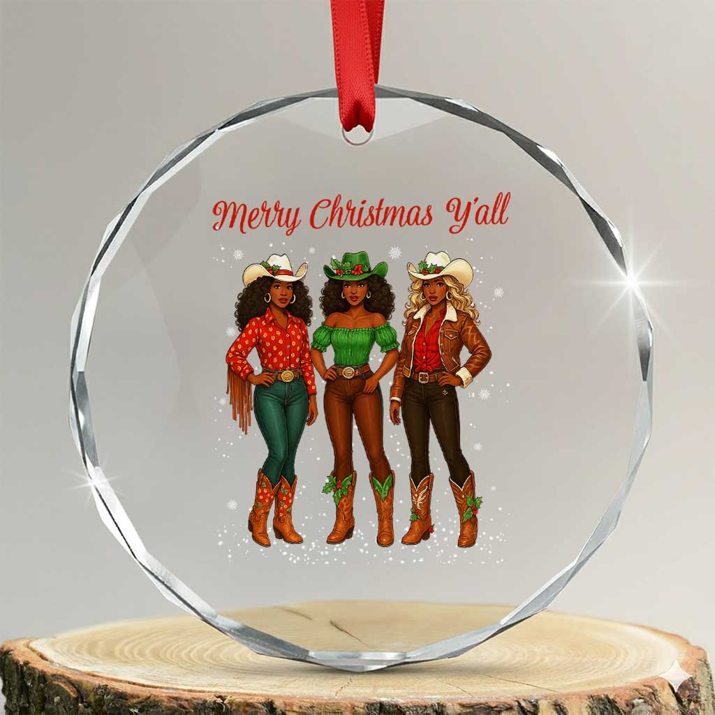 Black African American Cowgirl Christmas Crystal Glass Ornament Retro Western Howdy - Wonder Print Shop