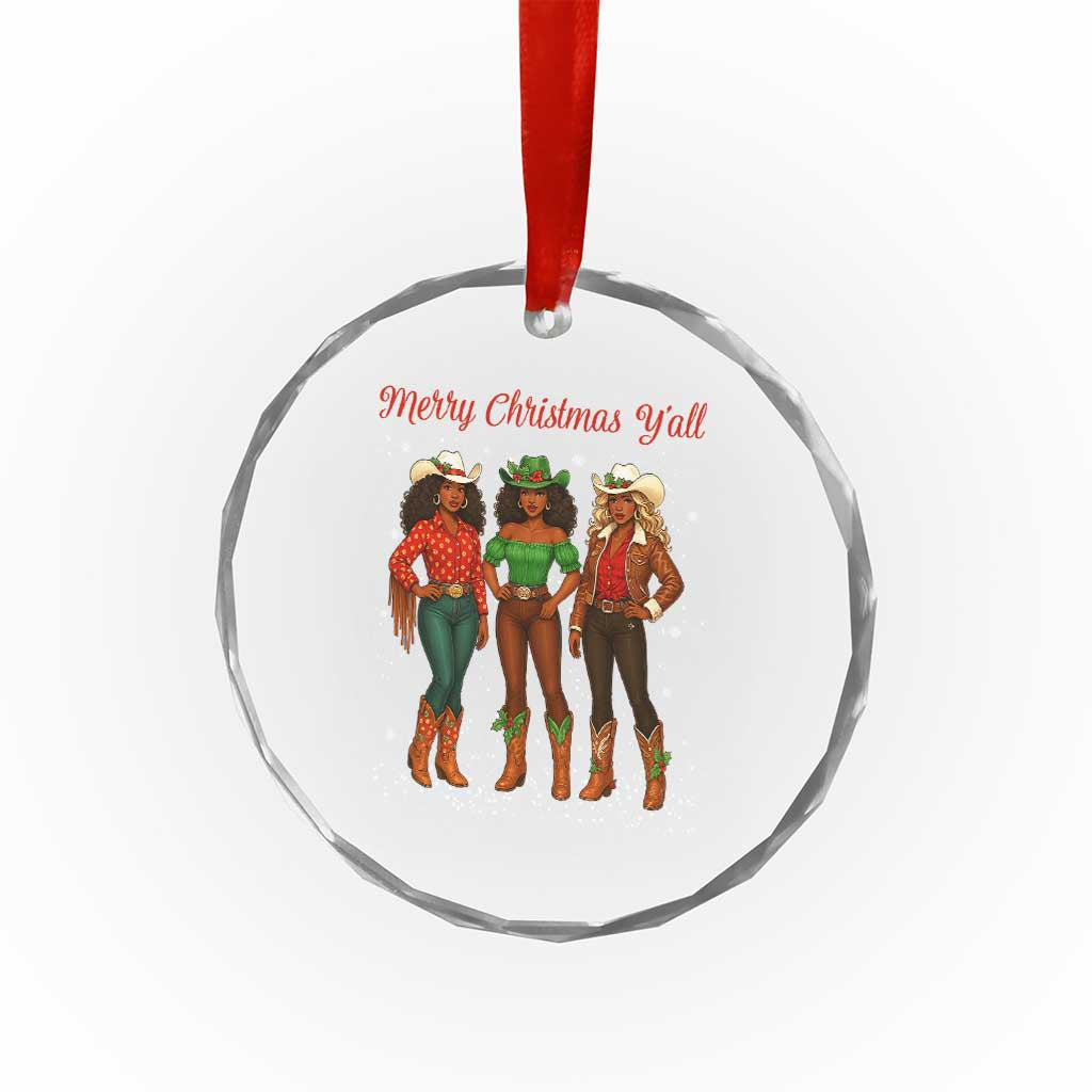Black African American Cowgirl Christmas Crystal Glass Ornament Retro Western Howdy - Wonder Print Shop