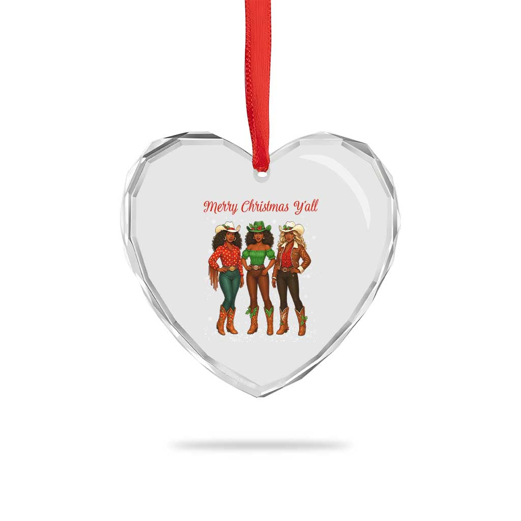 Black African American Cowgirl Christmas Heart Crystal Glass Ornament Retro Western Howdy - Wonder Print Shop