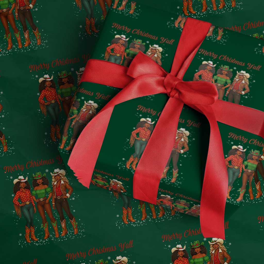 Black African American Cowgirl Christmas Wrapping Paper Roll Retro Western Howdy - Wonder Print Shop