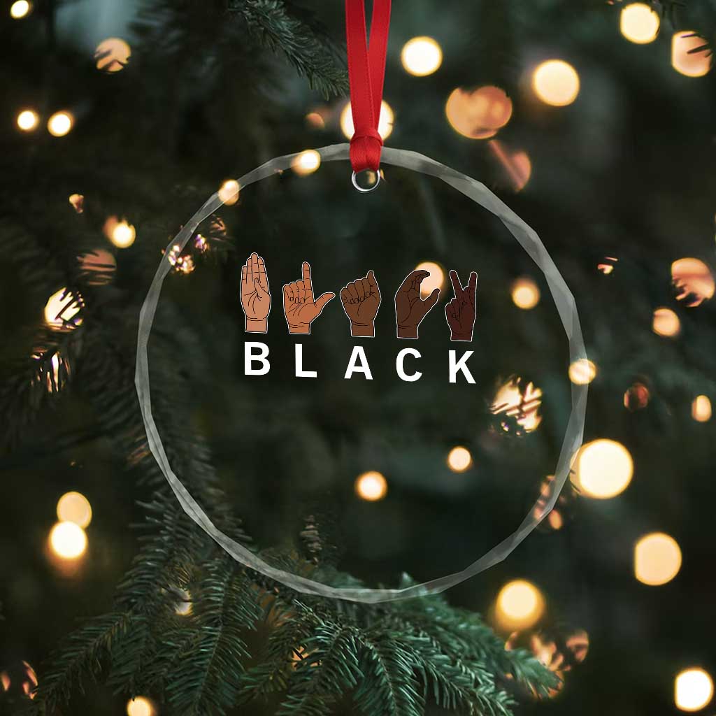 Black Asl Sign Language Hands Signs African American Month Crystal Glass Ornament