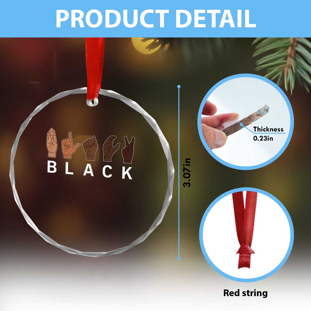 Black Asl Sign Language Hands Signs African American Month Crystal Glass Ornament