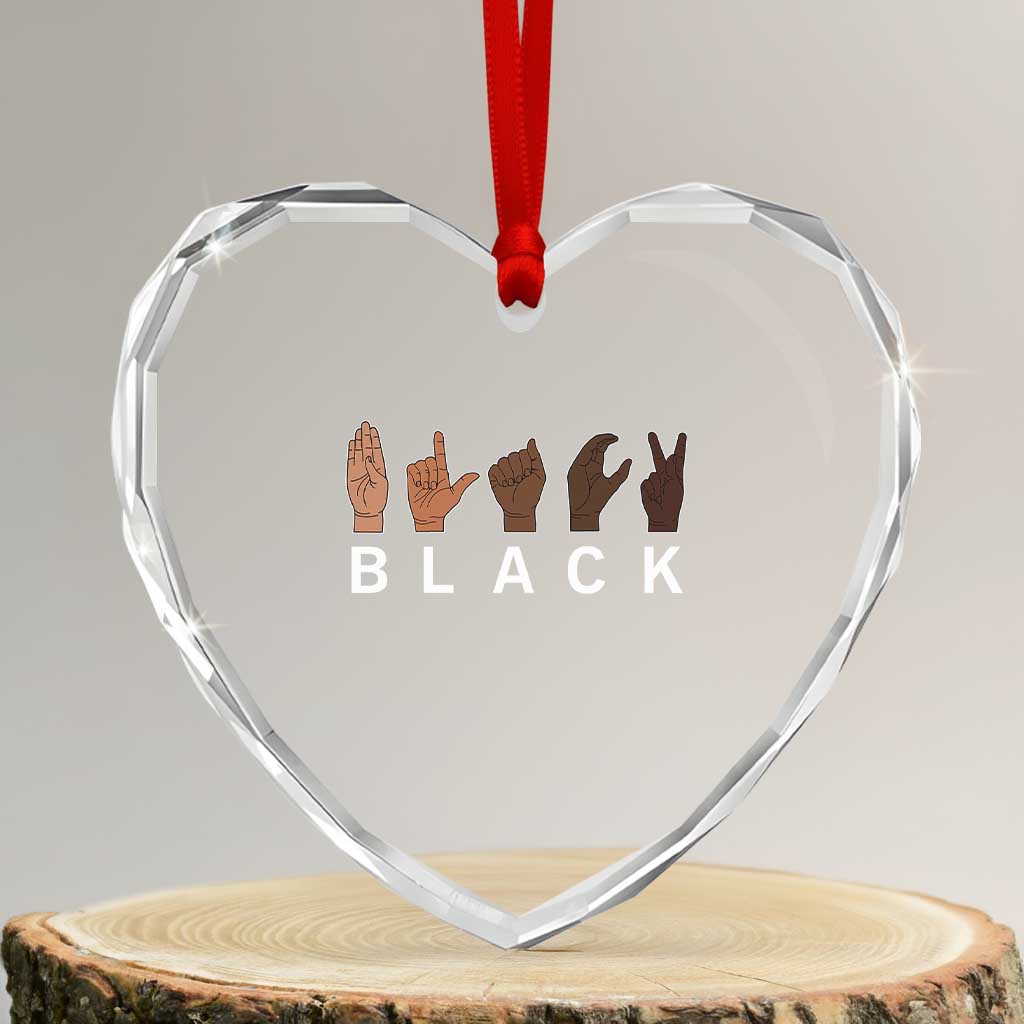 Black Asl Sign Language Hands Signs African American Month Heart Crystal Glass Ornament