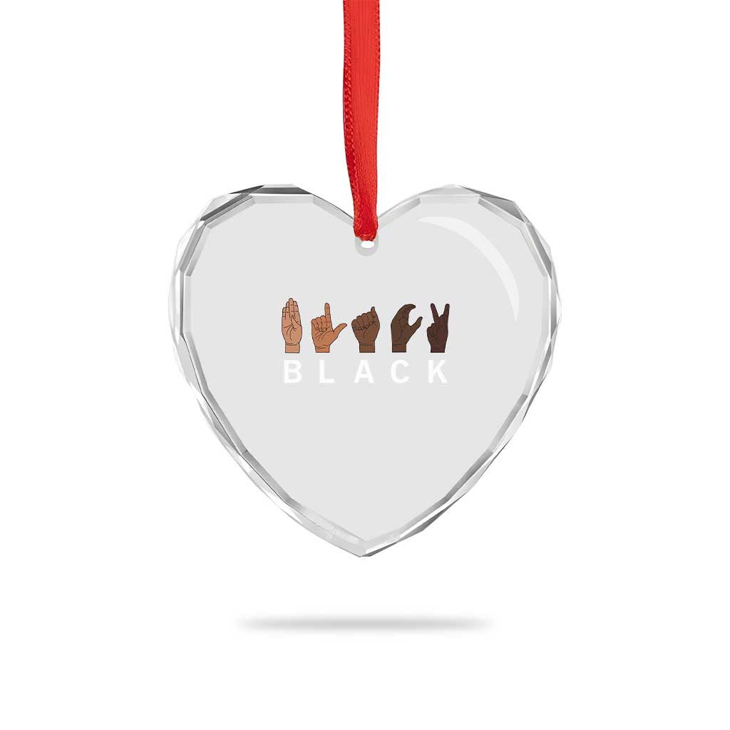 Black Asl Sign Language Hands Signs African American Month Heart Crystal Glass Ornament