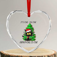 Black Cat Christmas Heart Crystal Glass Ornament It's Fine I'm Fine Everthing Is Fine Funny Xmas - Wonder Print Shop