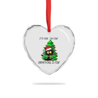 Black Cat Christmas Heart Crystal Glass Ornament It's Fine I'm Fine Everthing Is Fine Funny Xmas - Wonder Print Shop