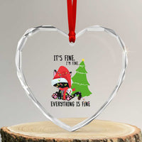 Black Cat Christmas Heart Crystal Glass Ornament It's Fine I'm Fine Everything Is Fine - Wonder Print Shop