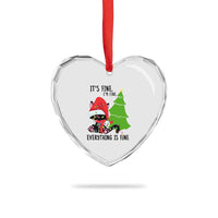 Black Cat Christmas Heart Crystal Glass Ornament It's Fine I'm Fine Everything Is Fine - Wonder Print Shop