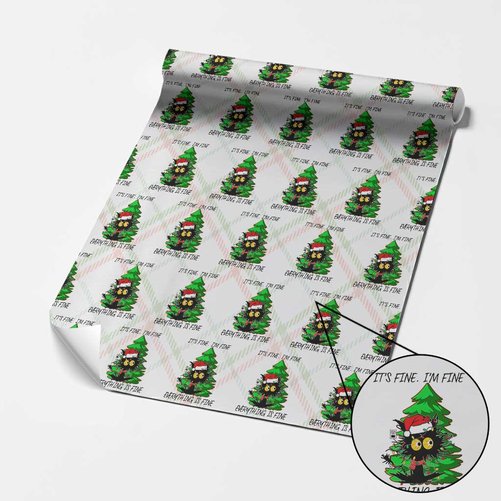 Black Cat Christmas Wrapping Paper Roll It's Fine I'm Fine Everthing Is Fine Funny Xmas
