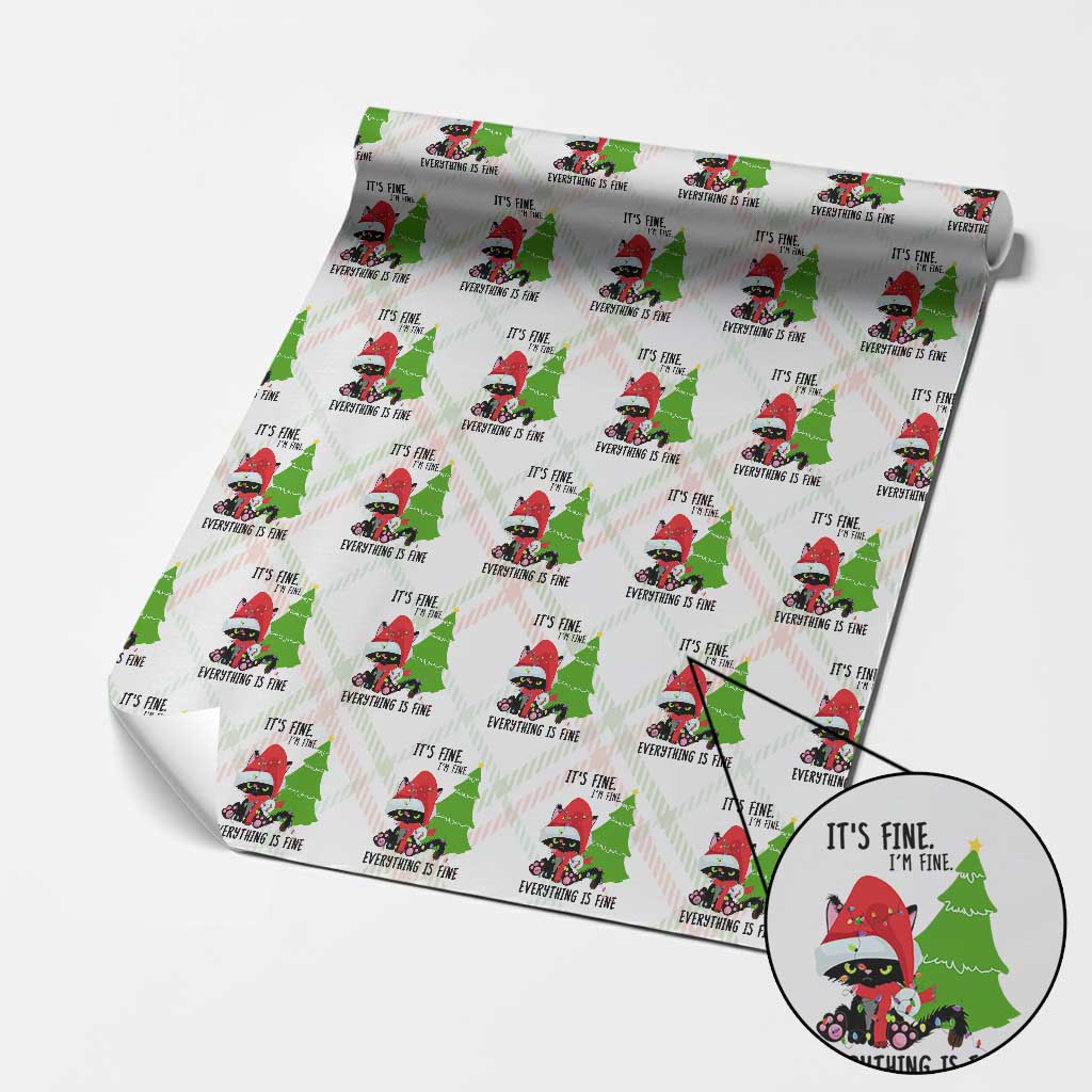 Black Cat Christmas Wrapping Paper Roll It's Fine I'm Fine Everything Is Fine