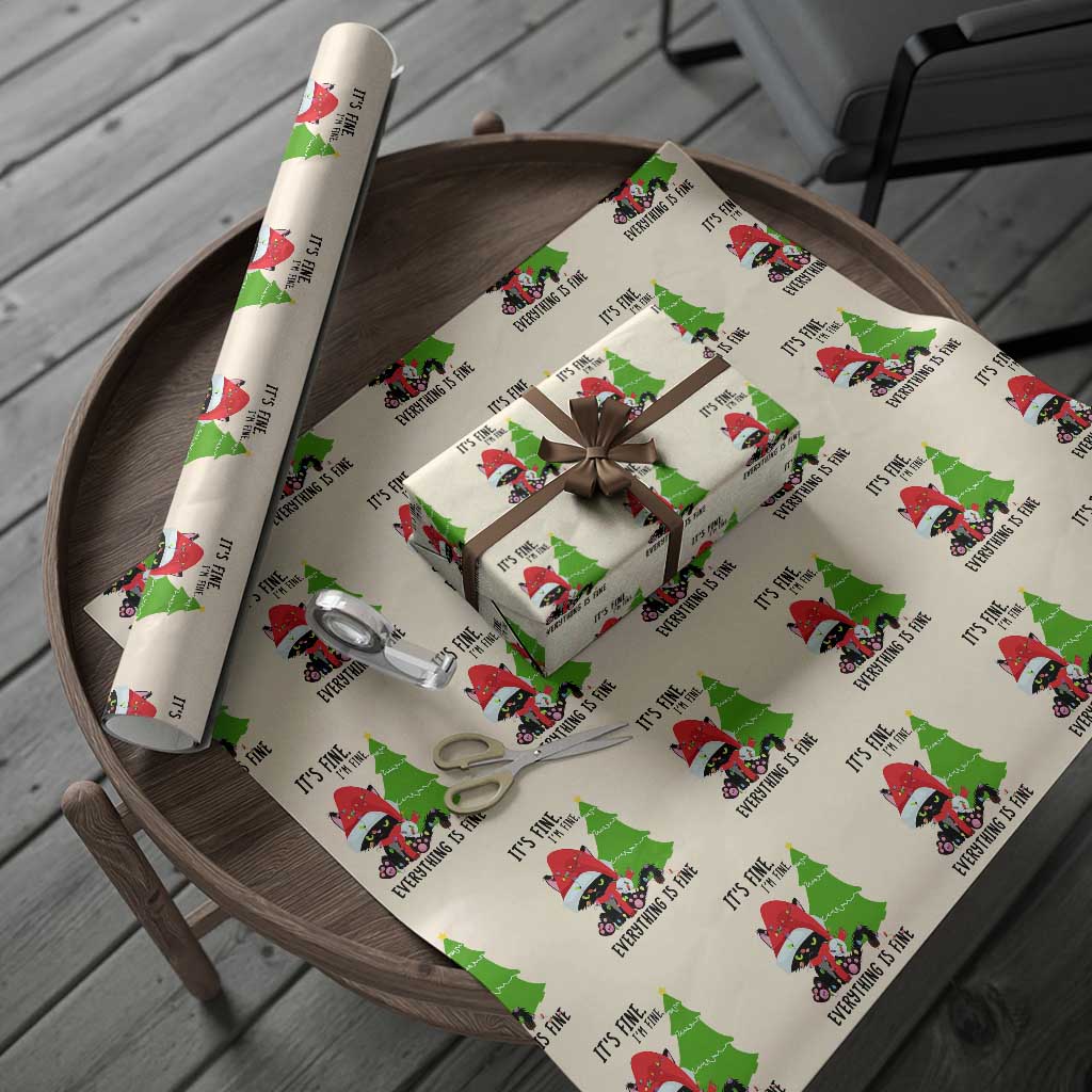 Black Cat Christmas Wrapping Paper Roll It's Fine I'm Fine Everything Is Fine