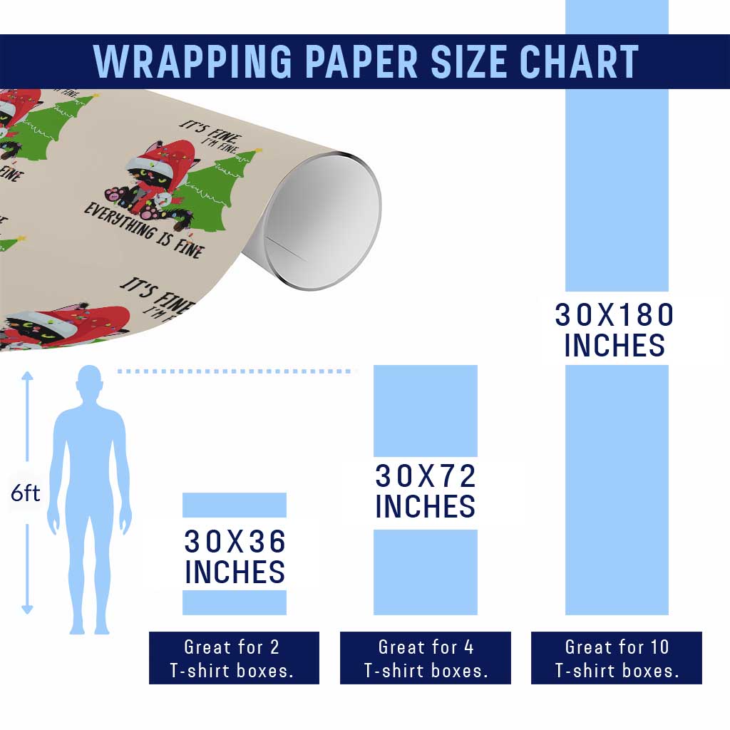Black Cat Christmas Wrapping Paper Roll It's Fine I'm Fine Everything Is Fine