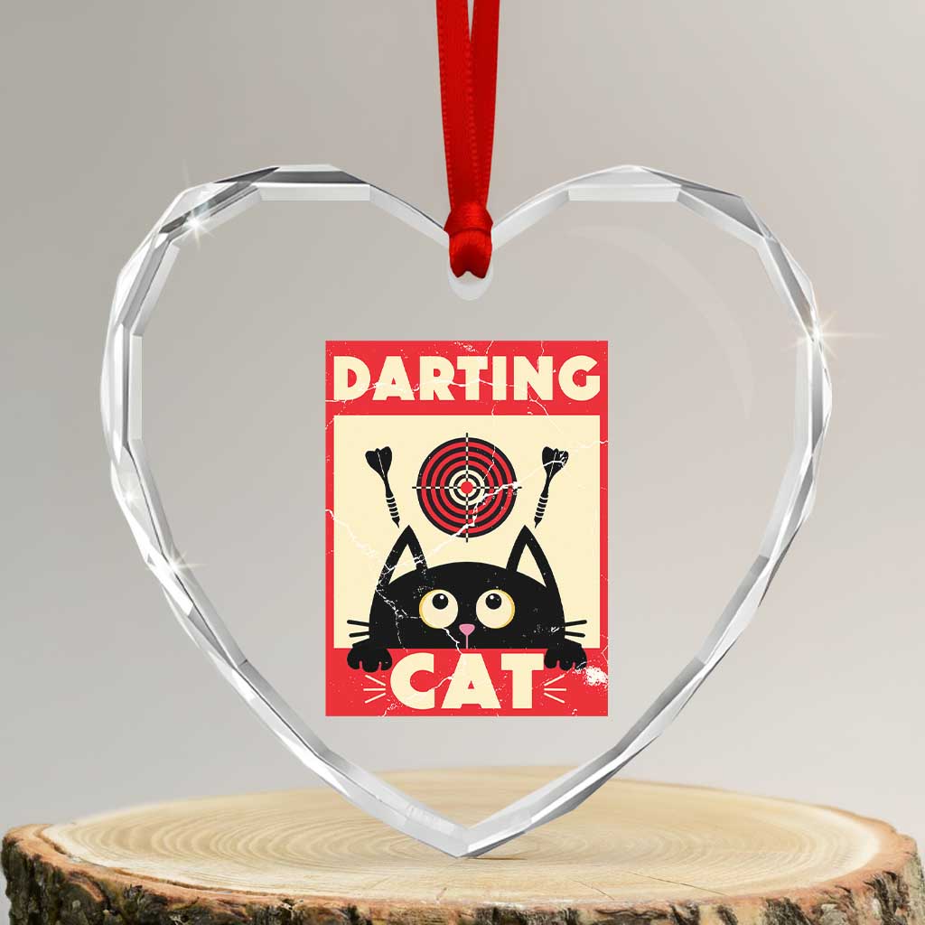 Black Cat Dart Thrower Heart Crystal Glass Ornament Cat Lover Dartist Gift - Wonder Print Shop