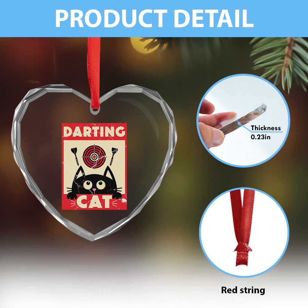 Black Cat Dart Thrower Heart Crystal Glass Ornament Cat Lover Dartist Gift - Wonder Print Shop