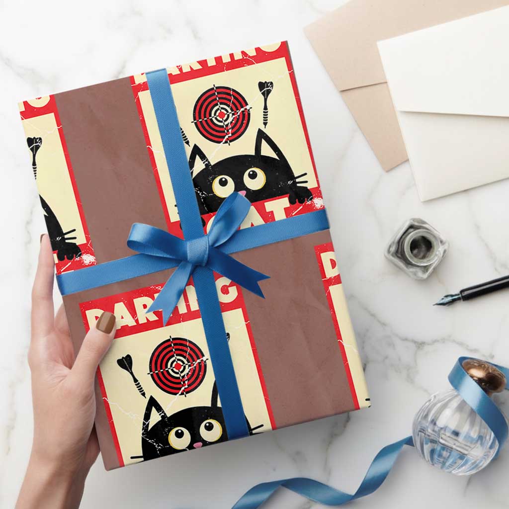 Black Cat Dart Thrower Wrapping Paper Roll Cat Lover Dartist Gift - Wonder Print Shop