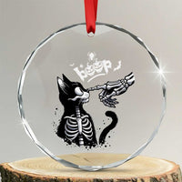 Black Cat Halloween Crystal Glass Ornament Skeleton Hand Boop - Wonder Print Shop