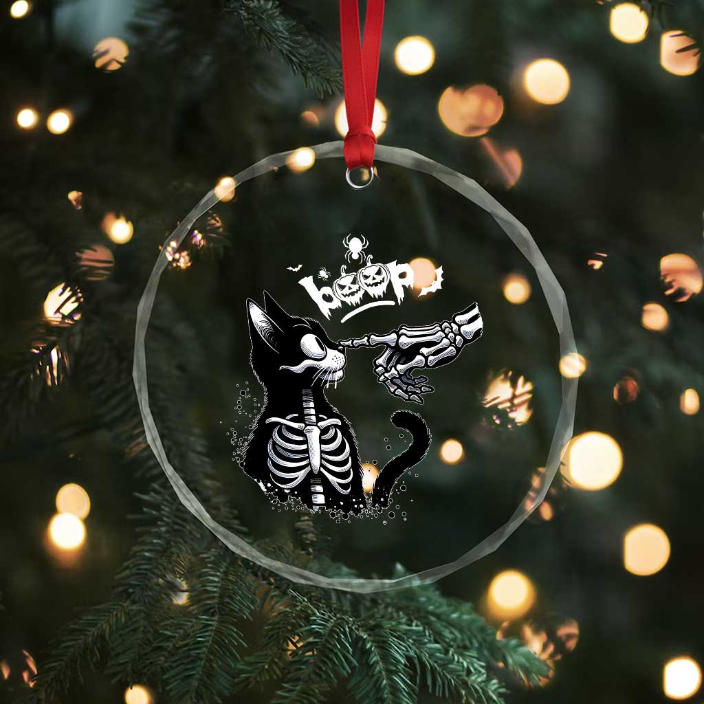 Black Cat Halloween Crystal Glass Ornament Skeleton Hand Boop - Wonder Print Shop