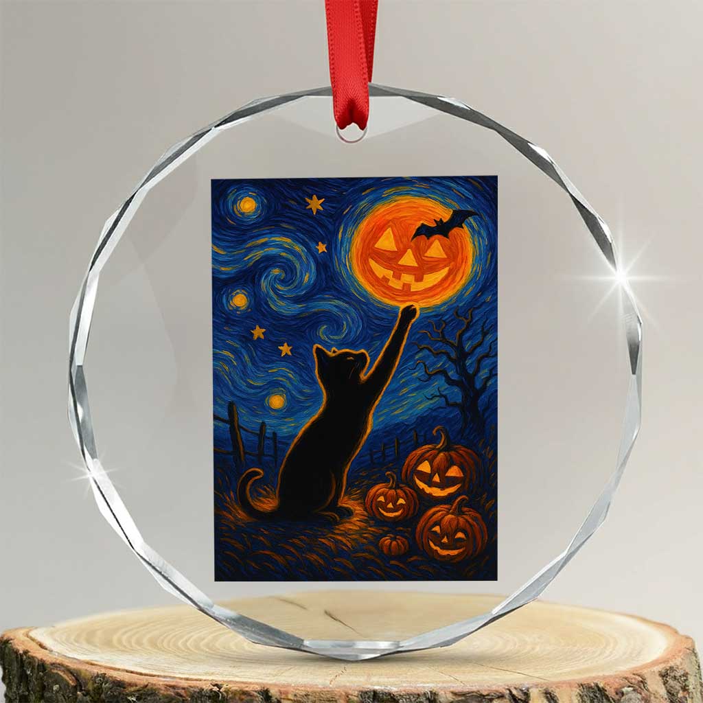Black Cat Halloween Crystal Glass Ornament Starry Night Van Gogh TS14