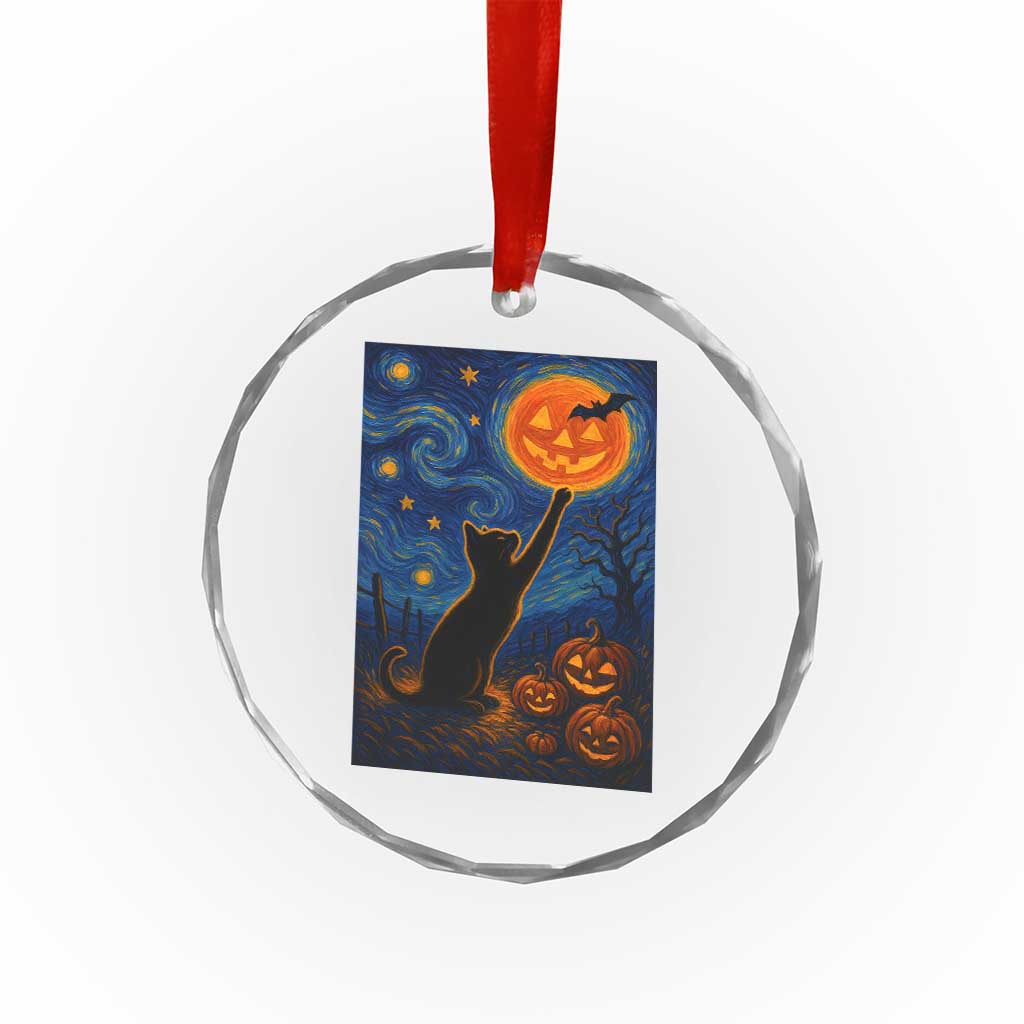 Black Cat Halloween Crystal Glass Ornament Starry Night Van Gogh TS14