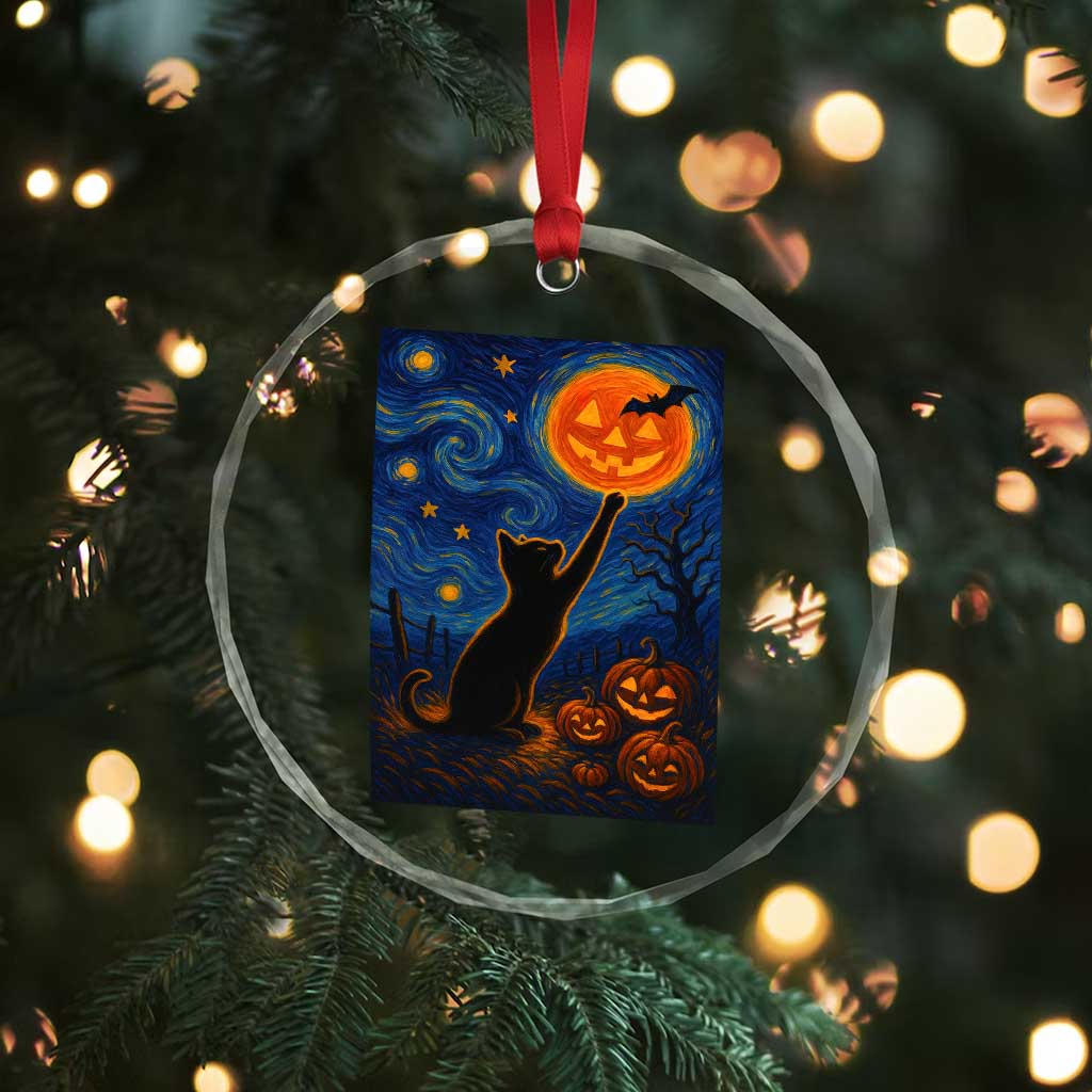 Black Cat Halloween Crystal Glass Ornament Starry Night Van Gogh TS14