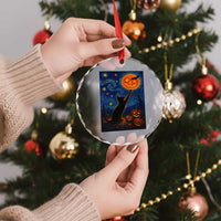 Black Cat Halloween Crystal Glass Ornament Starry Night Van Gogh TS14