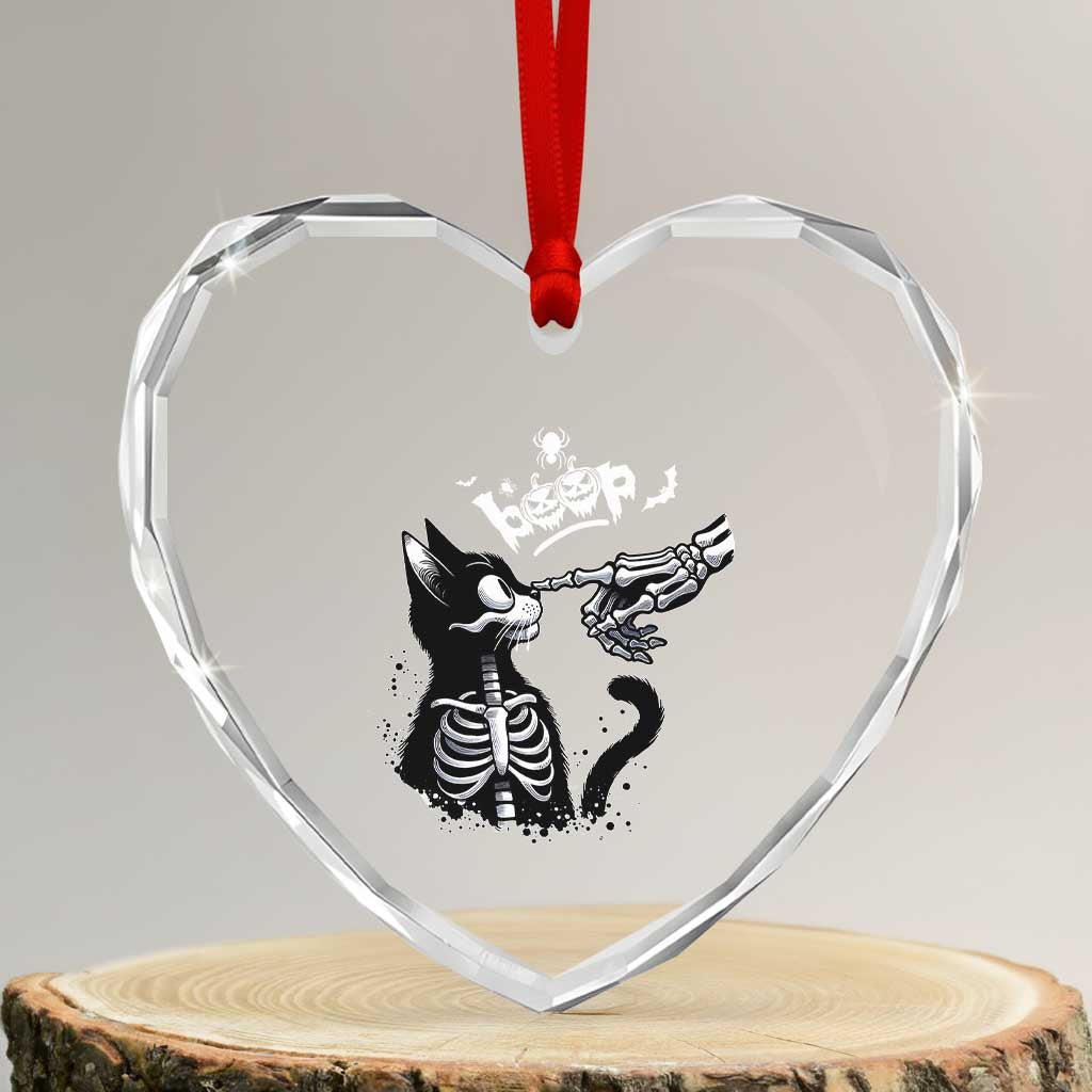 Black Cat Halloween Heart Crystal Glass Ornament Skeleton Hand Boop - Wonder Print Shop
