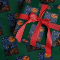 Black Cat Halloween Wrapping Paper Roll Starry Night Van Gogh - Wonder Print Shop