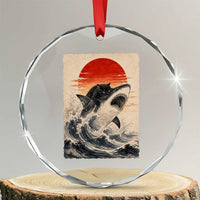 Black Cat Hunting Shark Ukiyo e Ocean Art Crystal Glass Ornament Funny Japanese Style Graphic