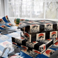 Black Cat Hunting Shark Ukiyo e Ocean Art Wrapping Paper Roll Funny Japanese Style Graphic