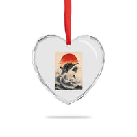 Black Cat Hunting Shark Ukiyo e Ocean Art Heart Crystal Glass Ornament Funny Japanese Style Graphic