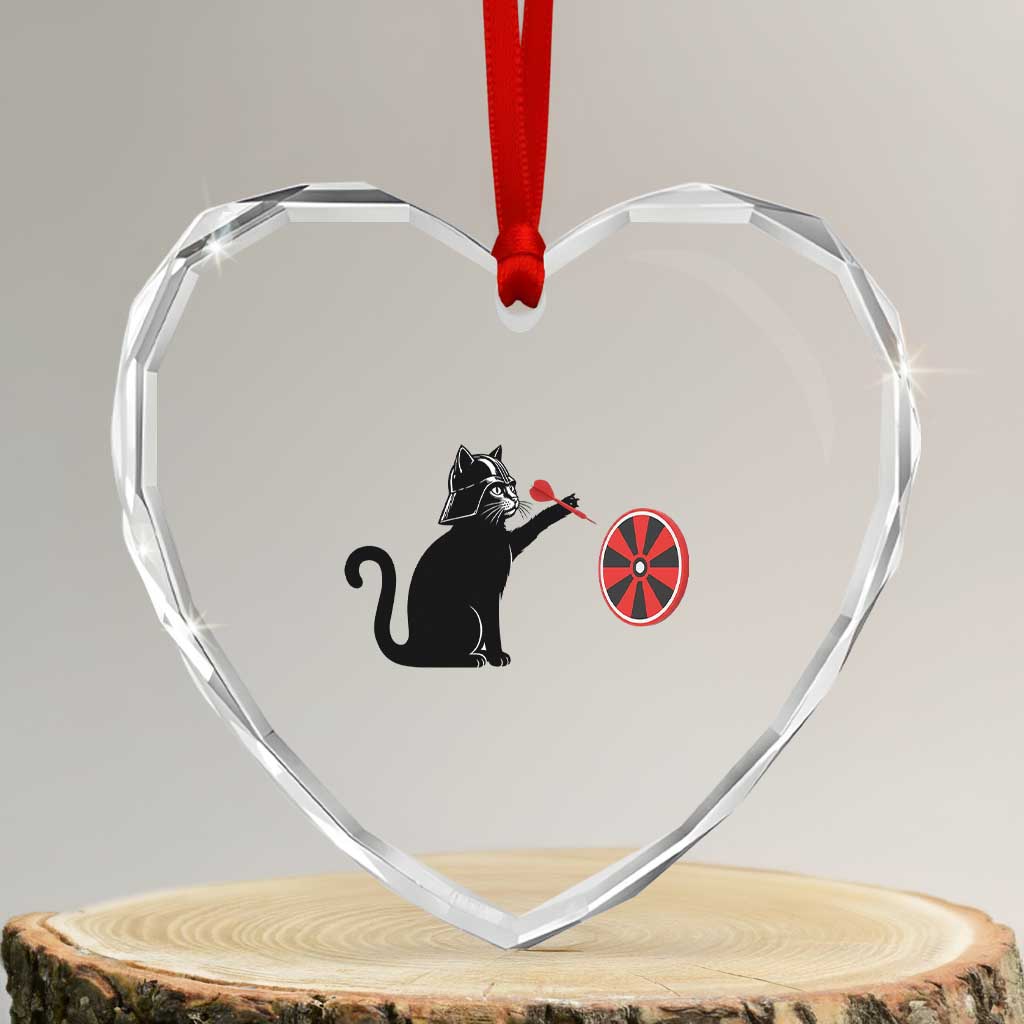 Black Cat Lord Darts Player Heart Crystal Glass Ornament Funny Space Scifi Dartist Gift - Wonder Print Shop