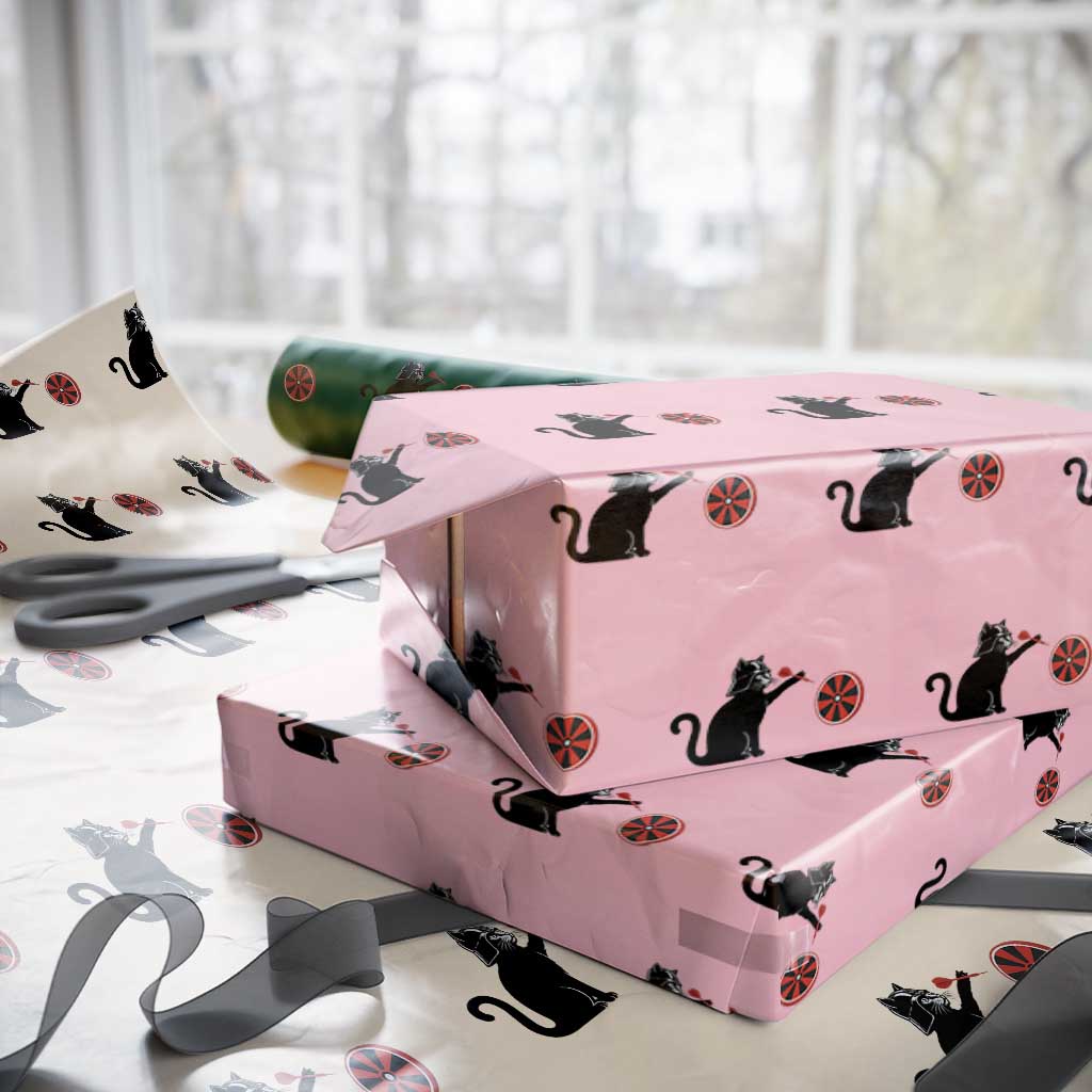 Black Cat Lord Darts Player Wrapping Paper Roll Funny Space Scifi Dartist Gift - Wonder Print Shop