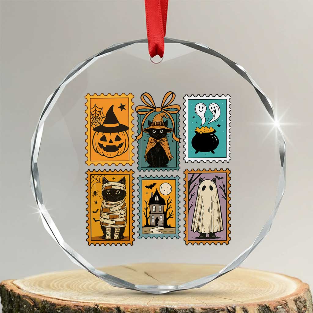 Black Cat Pumpkin Crystal Glass Ornament Retro Halloween Ghots Cat Stamp TS10