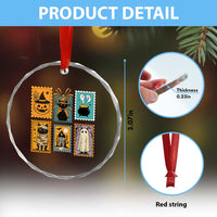 Black Cat Pumpkin Crystal Glass Ornament Retro Halloween Ghots Cat Stamp TS10