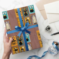 Black Cat Pumpkin Wrapping Paper Roll Retro Halloween Ghots Cat Stamp - Wonder Print Shop