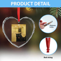 Black Cat Selfie with Dinosaur in The Backrooms Liminal Space Graphic Heart Crystal Glass Ornament Liminal Space Urban Legend Meme