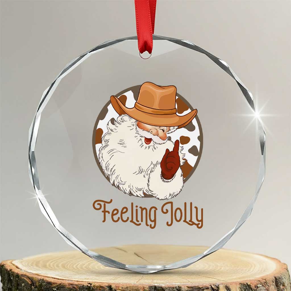 Black Cowboy Santa Christmas Crystal Glass Ornament Feeling Jolly - Wonder Print Shop