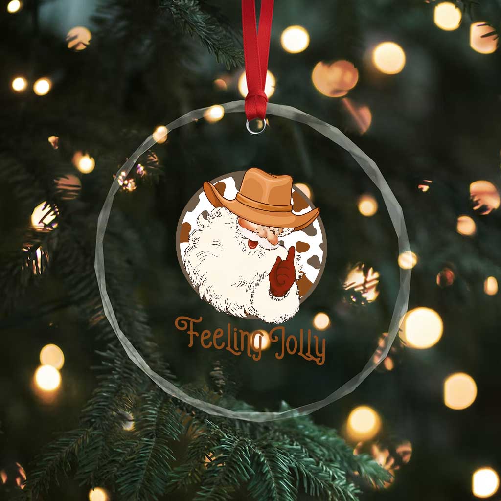 Black Cowboy Santa Christmas Crystal Glass Ornament Feeling Jolly - Wonder Print Shop