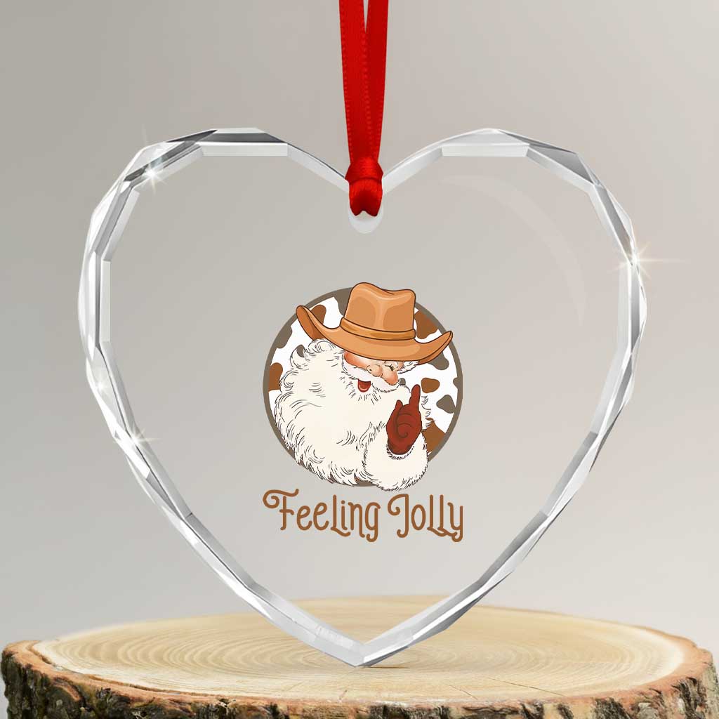 Black Cowboy Santa Christmas Heart Crystal Glass Ornament Feeling Jolly - Wonder Print Shop
