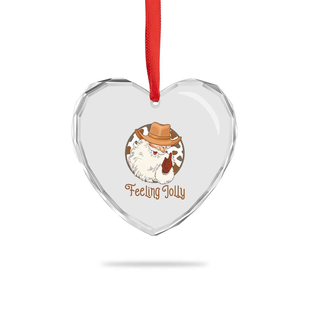 Black Cowboy Santa Christmas Heart Crystal Glass Ornament Feeling Jolly - Wonder Print Shop