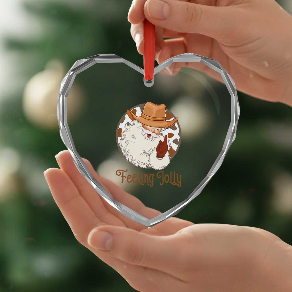 Black Cowboy Santa Christmas Heart Crystal Glass Ornament Feeling Jolly - Wonder Print Shop