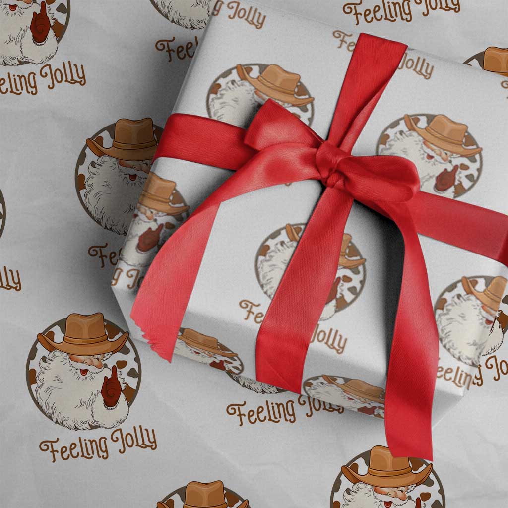 Black Cowboy Santa Christmas Wrapping Paper Roll Feeling Jolly - Wonder Print Shop