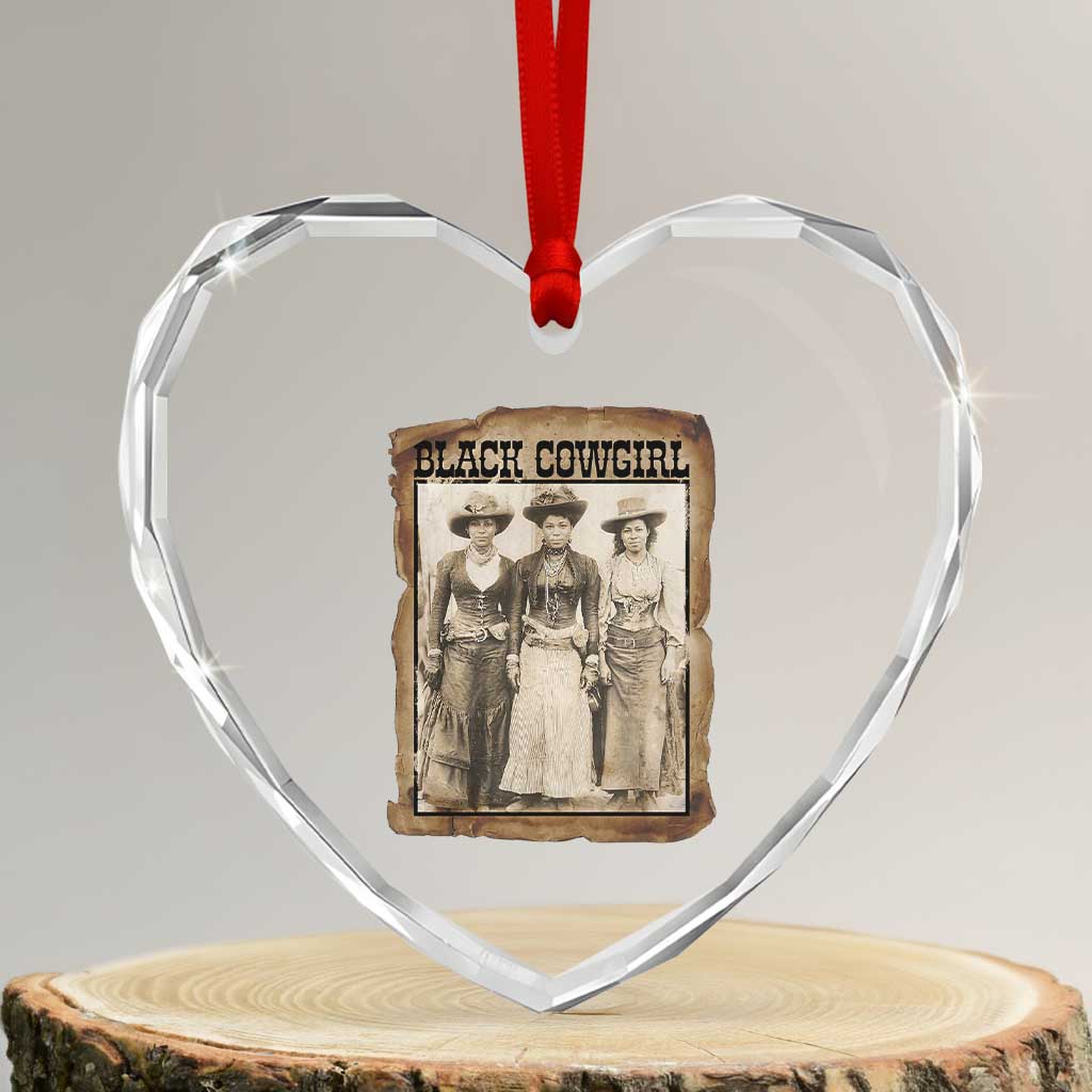 Black Cowgirl Pride Heart Crystal Glass Ornament Western Black History Month Gift - Wonder Print Shop