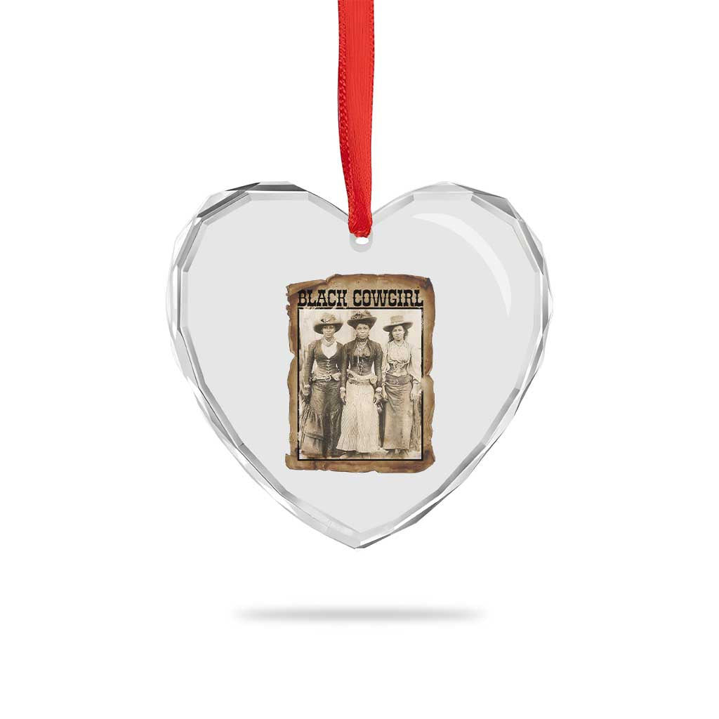 Black Cowgirl Pride Heart Crystal Glass Ornament Western Black History Month Gift - Wonder Print Shop