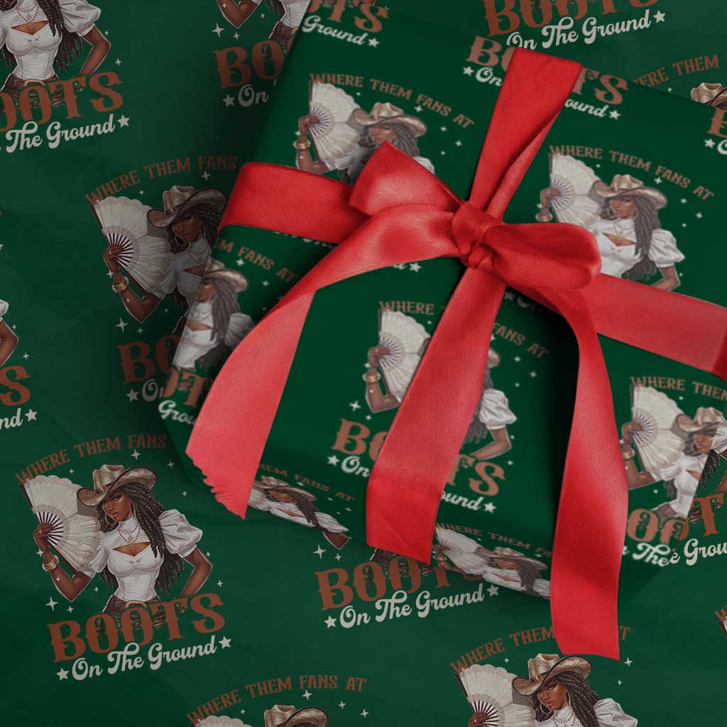 Black Cowgirl Wrapping Paper Roll Where Them Fans At Boots On The Ground - Wonder Print Shop