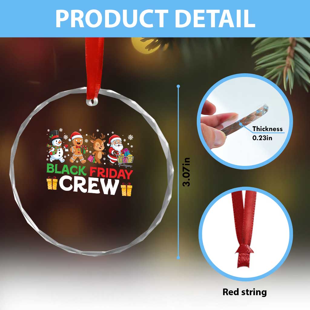 Black Friday Crew Christmas Crystal Glass Ornament Funny Holiday Shopping Squad - Wonder Print Shop