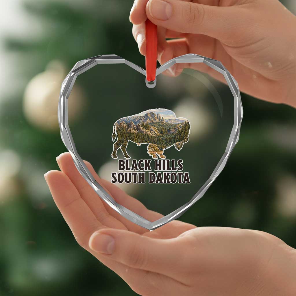 Black Hills South Dakota Bison Heart Crystal Glass Ornament State Pride Gift